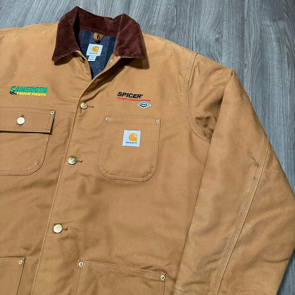 Carhartt Blanket Lined Chore Jacket Brown Michigan Corduroy Collar C001 Sz XL - Picture 2 of 13